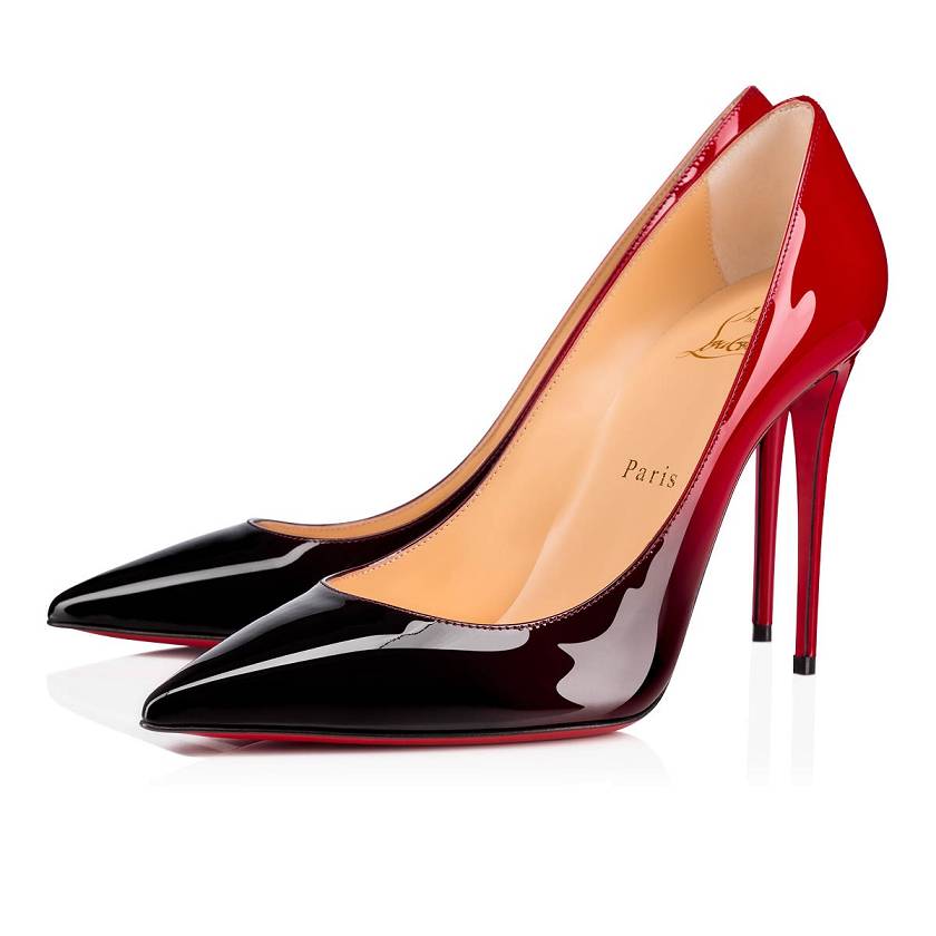Women's Christian Louboutin Kate 100mm Patent Leather Pumps - Black-red [7826-031]